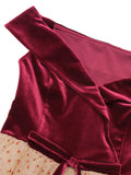 [Pre-Sale] Burgundy 1950s Velvet Mesh Polka Dot Dress
