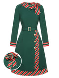 [Pre-Sale] Green 1940s Stripe Patchwork Dress With Belt