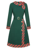 [Pre-Sale] Green 1940s Stripe Patchwork Dress With Belt