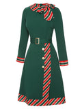 [Pre-Sale] Green 1940s Stripe Patchwork Dress With Belt