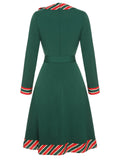[Pre-Sale] Green 1940s Stripe Patchwork Dress With Belt