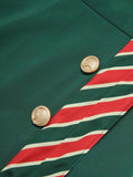 [Pre-Sale] Green 1940s Stripe Patchwork Dress With Belt