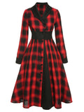 [Pre-Sale] Black&Red 1950s Gingham Plaid Button Lapel Dress