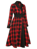 [Pre-Sale] Black&Red 1950s Gingham Plaid Button Lapel Dress