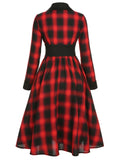 [Pre-Sale] Black&Red 1950s Gingham Plaid Button Lapel Dress