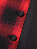 [Pre-Sale] Black&Red 1950s Gingham Plaid Button Lapel Dress