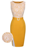 [Pre-Sale] Yellow 1960s Solid Lace Patchwork Belt Dress