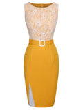 [Pre-Sale] Yellow 1960s Solid Lace Patchwork Belt Dress