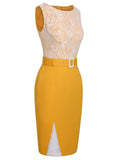 [Pre-Sale] Yellow 1960s Solid Lace Patchwork Belt Dress