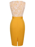 [Pre-Sale] Yellow 1960s Solid Lace Patchwork Belt Dress