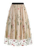 1950s Floral Embroidered Mesh Skirt