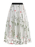 1950s Floral Embroidered Mesh Skirt