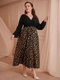 [Plus Size] Black 1930s Feather Patchwork V-Neck Dress