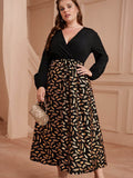 [Plus Size] Black 1930s Feather Patchwork V-Neck Dress