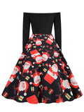 1950s Christmas Off-Shoulder Patchwork Dress