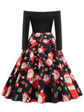 1950s Christmas Off-Shoulder Patchwork Dress