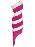 [Pre-Sale] Pink 1960s Christmas Candy Cane Off-Shoulder Dress