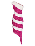 [Pre-Sale] Pink 1960s Christmas Candy Cane Off-Shoulder Dress