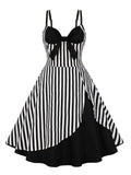 1950s Stripes Contrast Patchwork Strap Dress
