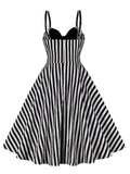 1950s Stripes Contrast Patchwork Strap Dress