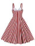 1950s Stripes Contrast Patchwork Strap Dress