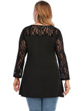 [Plus Size] Black 1950s Solid Lace Patchwork Tunic Top