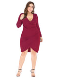 [Plus Size] 1960s Solid V-Neck Pencil Dress