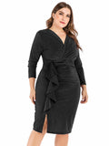 [Plus Size] 1960s Glitter V-Neck Side Slit Dress