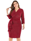 [Plus Size] 1960s Glitter V-Neck Side Slit Dress