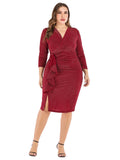 [Plus Size] 1960s Glitter V-Neck Side Slit Dress