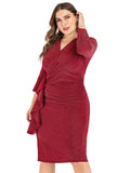 [Plus Size] 1960s Glitter V-Neck Side Slit Dress