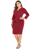 [Plus Size] 1960s Glitter V-Neck Side Slit Dress