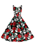 1950s Halloween Skull Rose Strap Dress