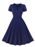 [Plus Size] Dark Blue 1950s Keyhole Swing Dress