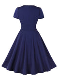 [Plus Size] Dark Blue 1950s Keyhole Swing Dress