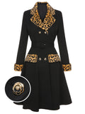 [Pre-Sale] Black 1950s Leopard Lapel Pocket Coat