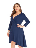 [Plus Size] 1960s Solid Pleated Long Sleeved Dress