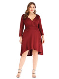 [Plus Size] 1960s Solid Pleated Long Sleeved Dress