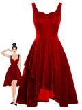 [Pre-Sale] Red 1950s Sweetheart Collar Velvet Strap Dress