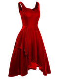 [Pre-Sale] Red 1950s Sweetheart Collar Velvet Strap Dress