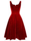 [Pre-Sale] Red 1950s Sweetheart Collar Velvet Strap Dress