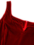 [Pre-Sale] Red 1950s Sweetheart Collar Velvet Strap Dress
