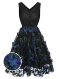 [Pre-Sale] Black 1950s V-Neck 3D Butterfly Mesh Dress