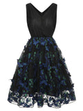 [Pre-Sale] Black 1950s V-Neck 3D Butterfly Mesh Dress