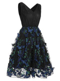 [Pre-Sale] Black 1950s V-Neck 3D Butterfly Mesh Dress