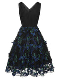 [Pre-Sale] Black 1950s V-Neck 3D Butterfly Mesh Dress