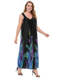 [Plus Size] 1930s Bohemian Feather Print Shift Dress
