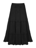 [Plus Size] Black 1940s Textured Ruffles Skirt