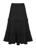 [Plus Size] Black 1940s Textured Ruffles Skirt