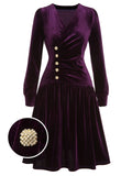 [Pre-Sale] Purple 1940s Solid Velvet Buttons Dress